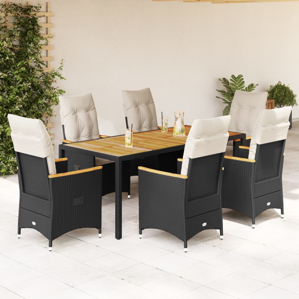 Set mobilier de grădină cu perne, 7 piese, negru, poliratan GartenMobel Dekor