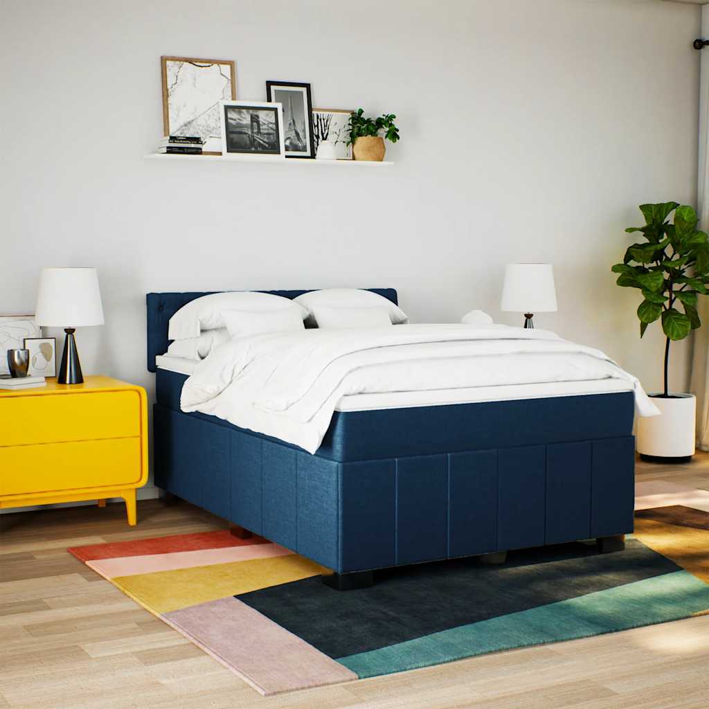 Pat box spring cu saltea, albastru, 140x200 cm, textil GartenMobel Dekor