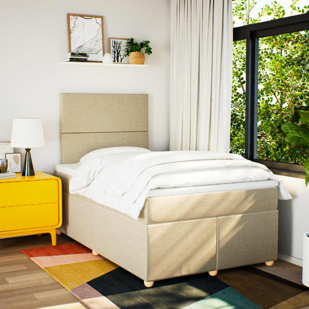 Pat box spring cu saltea, crem, 120x200 cm, textil GartenMobel Dekor