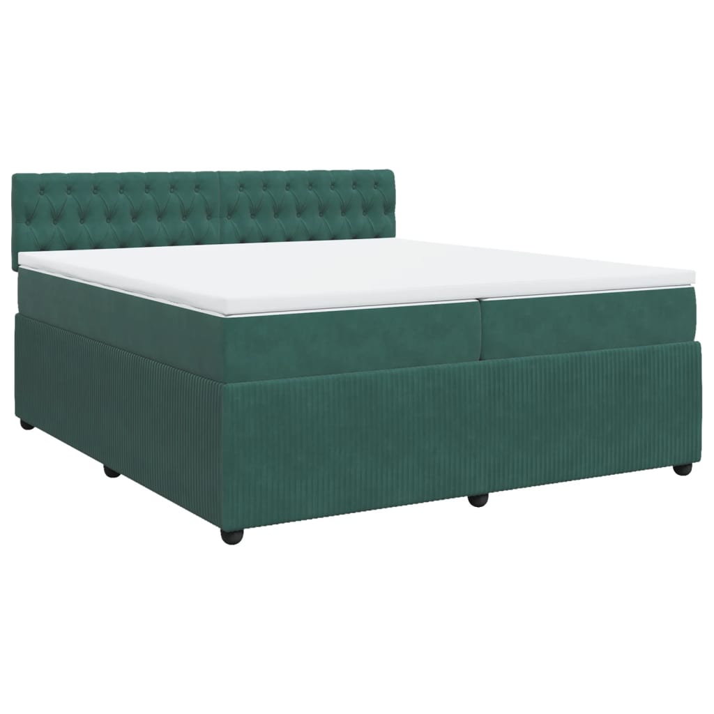 Pat box spring cu saltea, verde închis, 200x200 cm, catifea GartenMobel Dekor