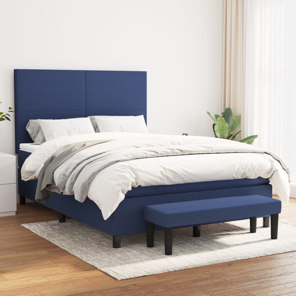 Pat box spring cu saltea, albastru, 140x200 cm, textil GartenMobel Dekor