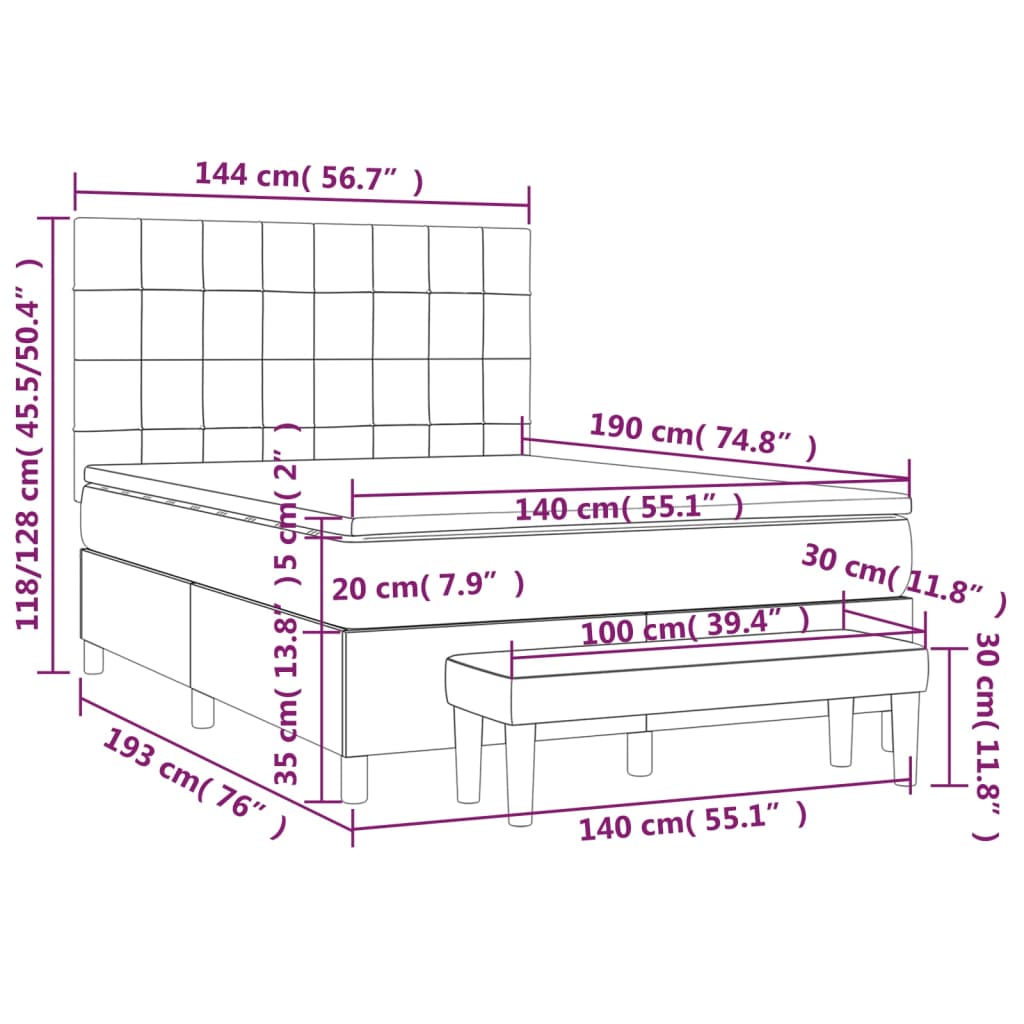 Pat box spring cu saltea, albastru, 140x200 cm, textil GartenMobel Dekor
