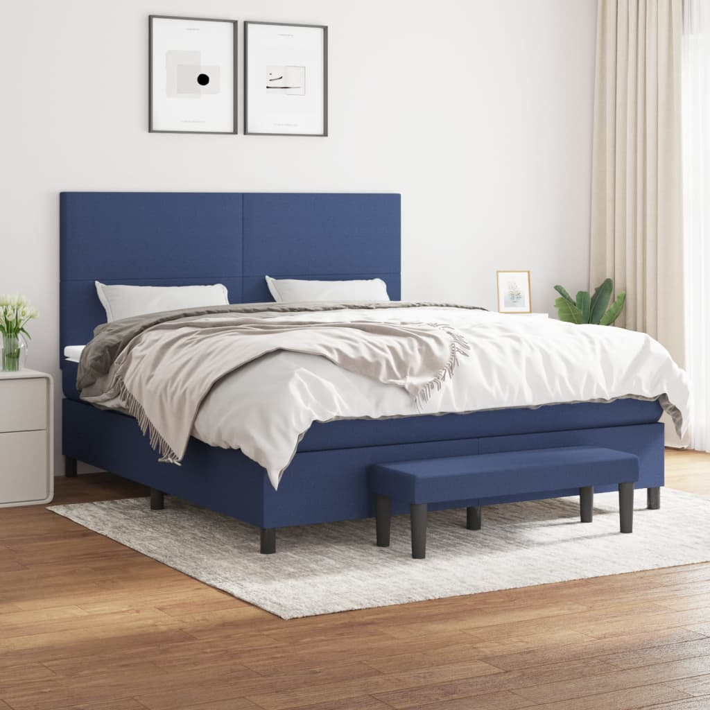 Pat box spring cu saltea, albastru, 180x200 cm, material textil GartenMobel Dekor