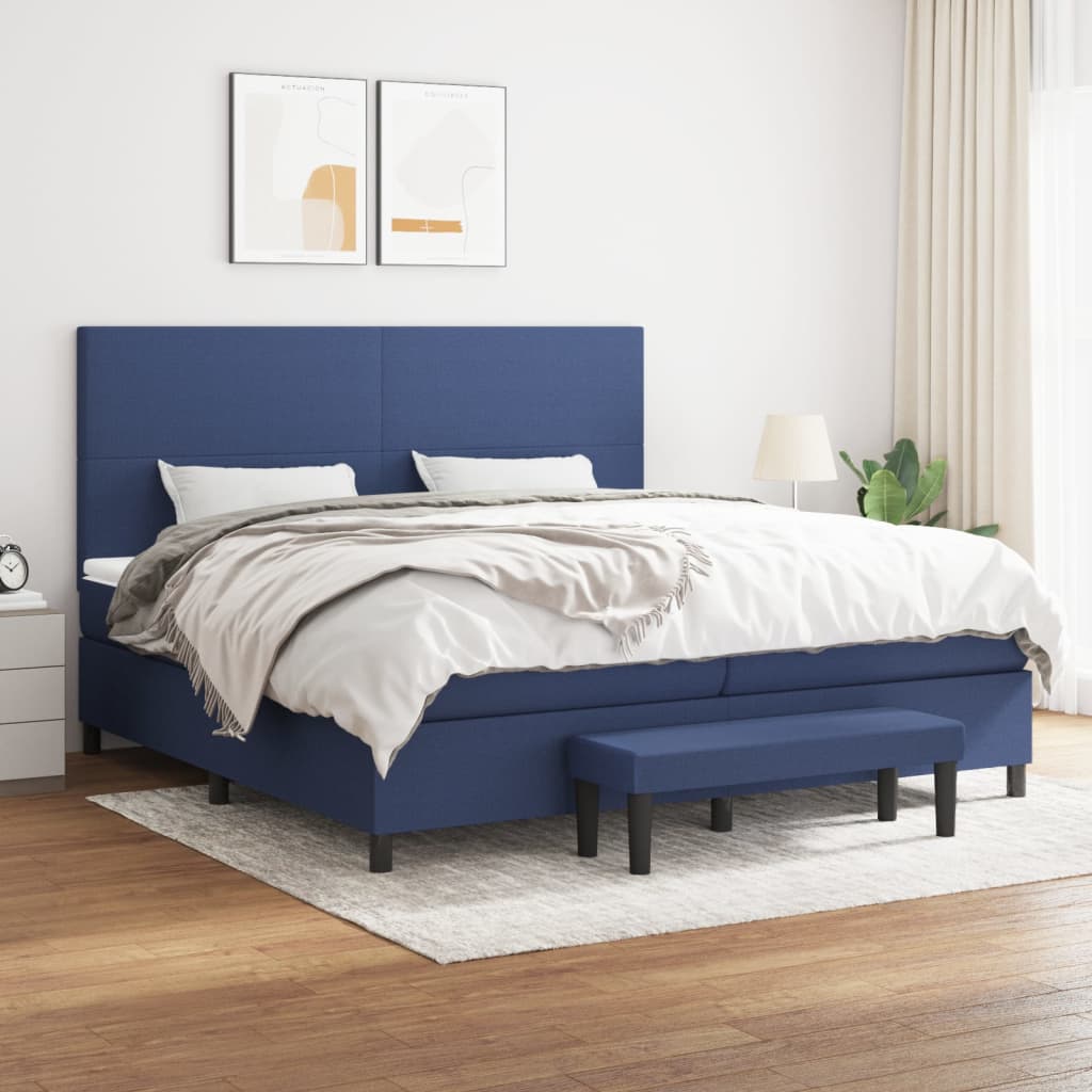 Pat box spring cu saltea, albastru, 200x200 cm, textil GartenMobel Dekor