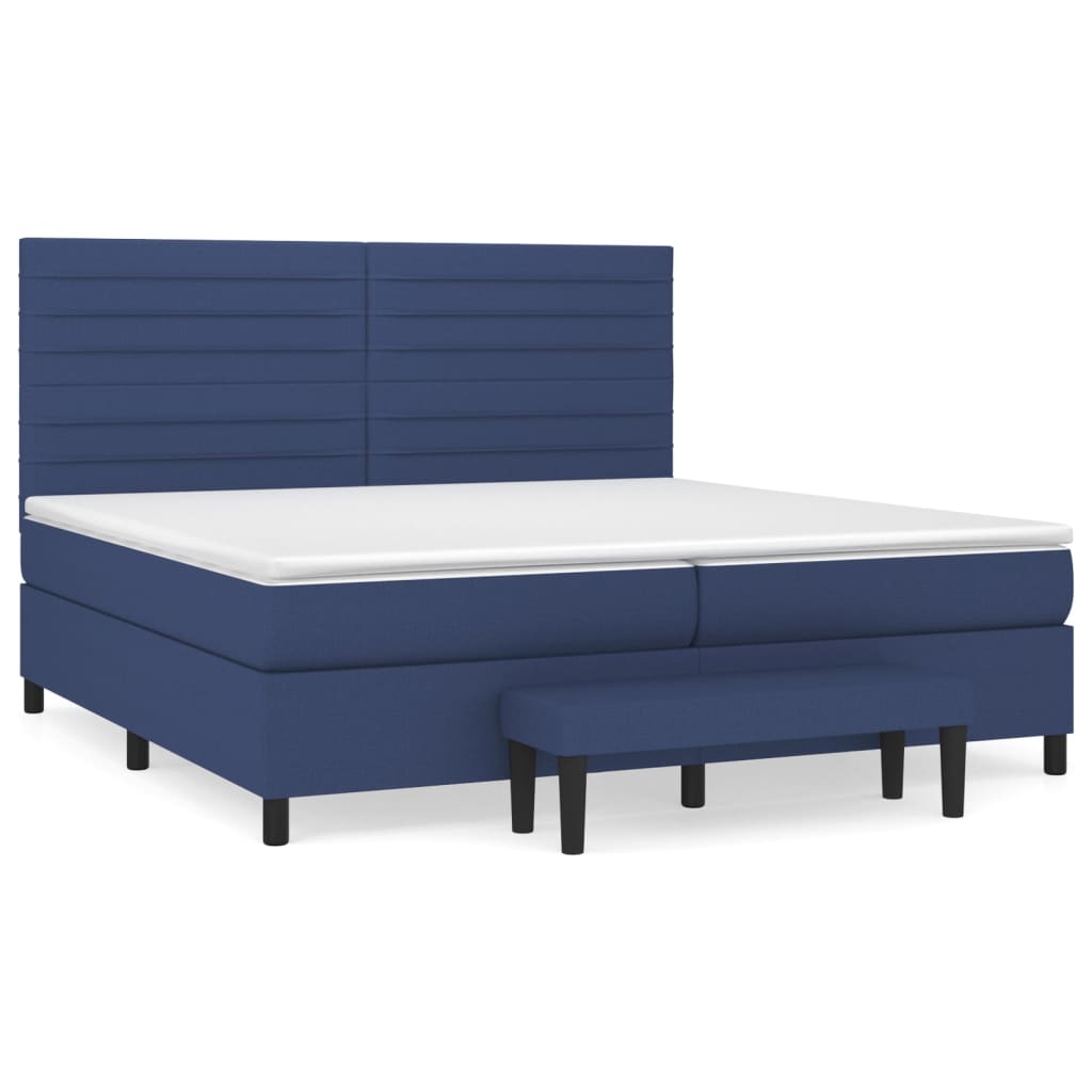 Pat box spring cu saltea, albastru, 200x200 cm, textil GartenMobel Dekor