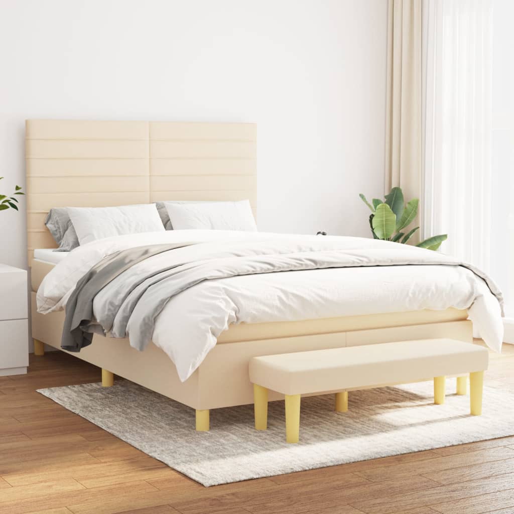 Pat box spring cu saltea, crem, 140x200 cm, textil GartenMobel Dekor