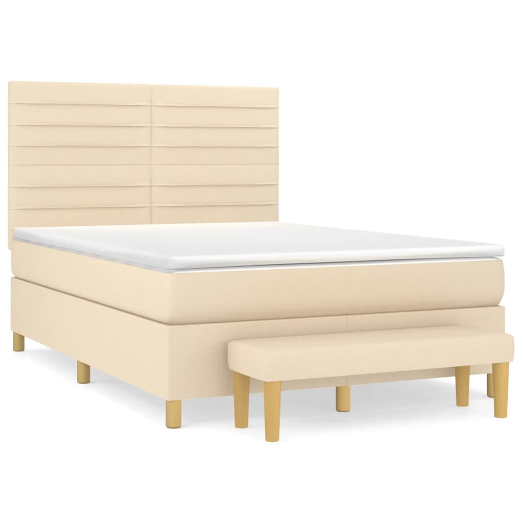 Pat box spring cu saltea, crem, 140x200 cm, textil GartenMobel Dekor