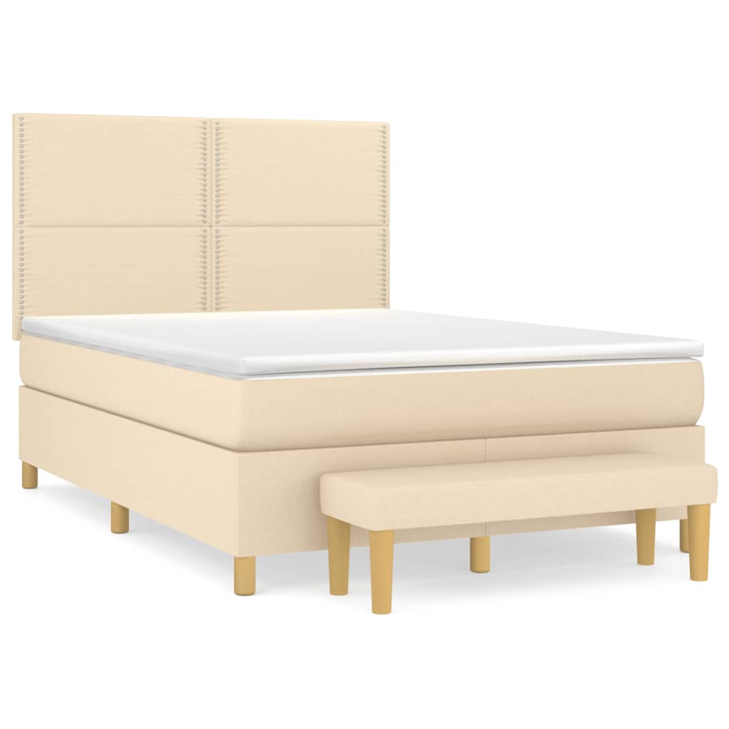 Pat box spring cu saltea, crem, 140x200 cm, textil GartenMobel Dekor