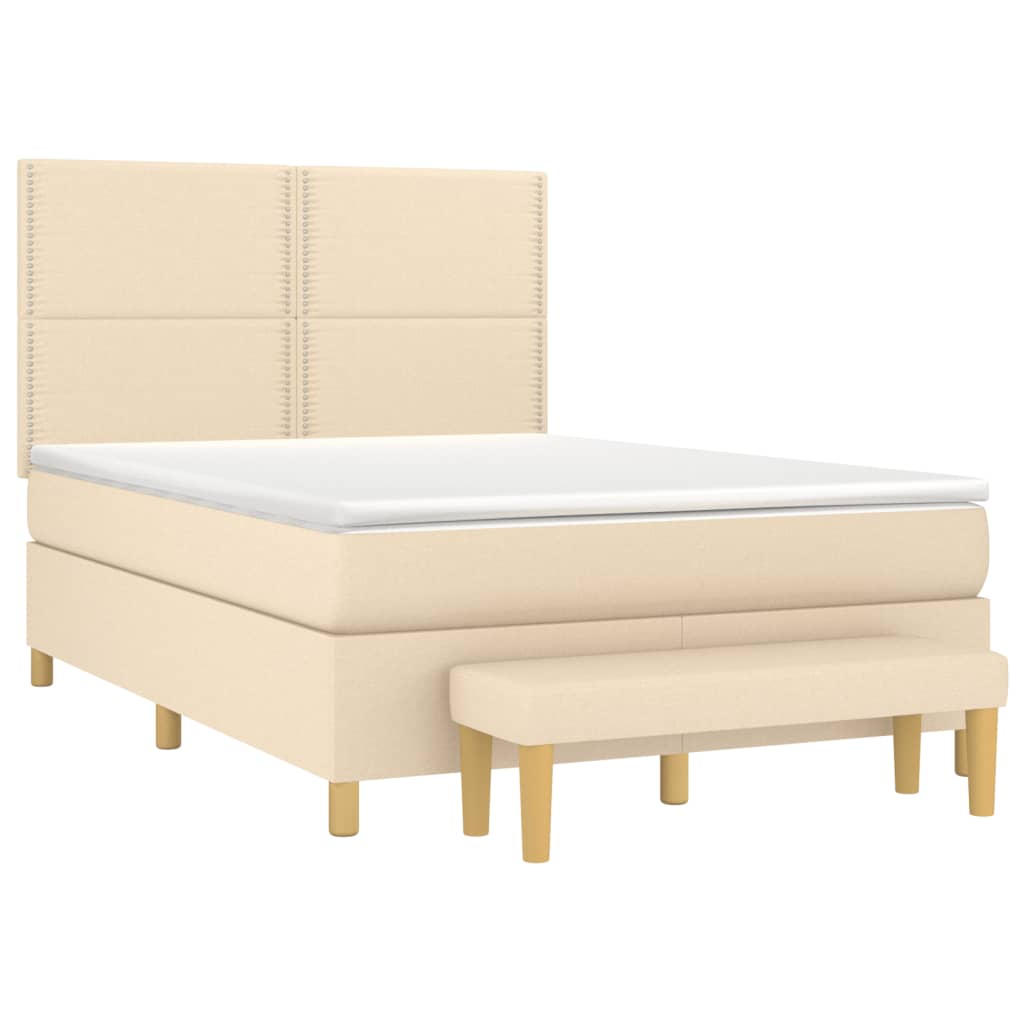 Pat box spring cu saltea, crem, 140x200 cm, textil GartenMobel Dekor