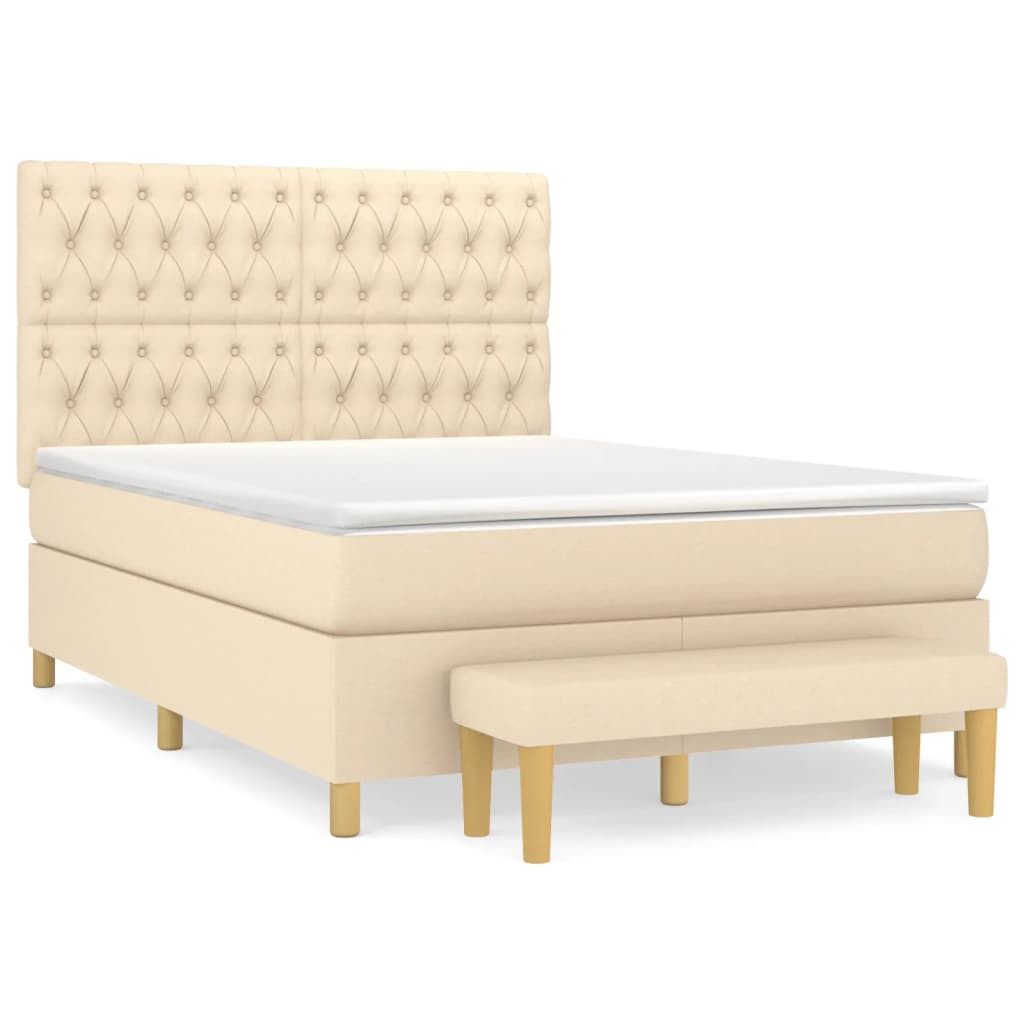 Pat box spring cu saltea, crem, 140x200 cm, textil GartenMobel Dekor