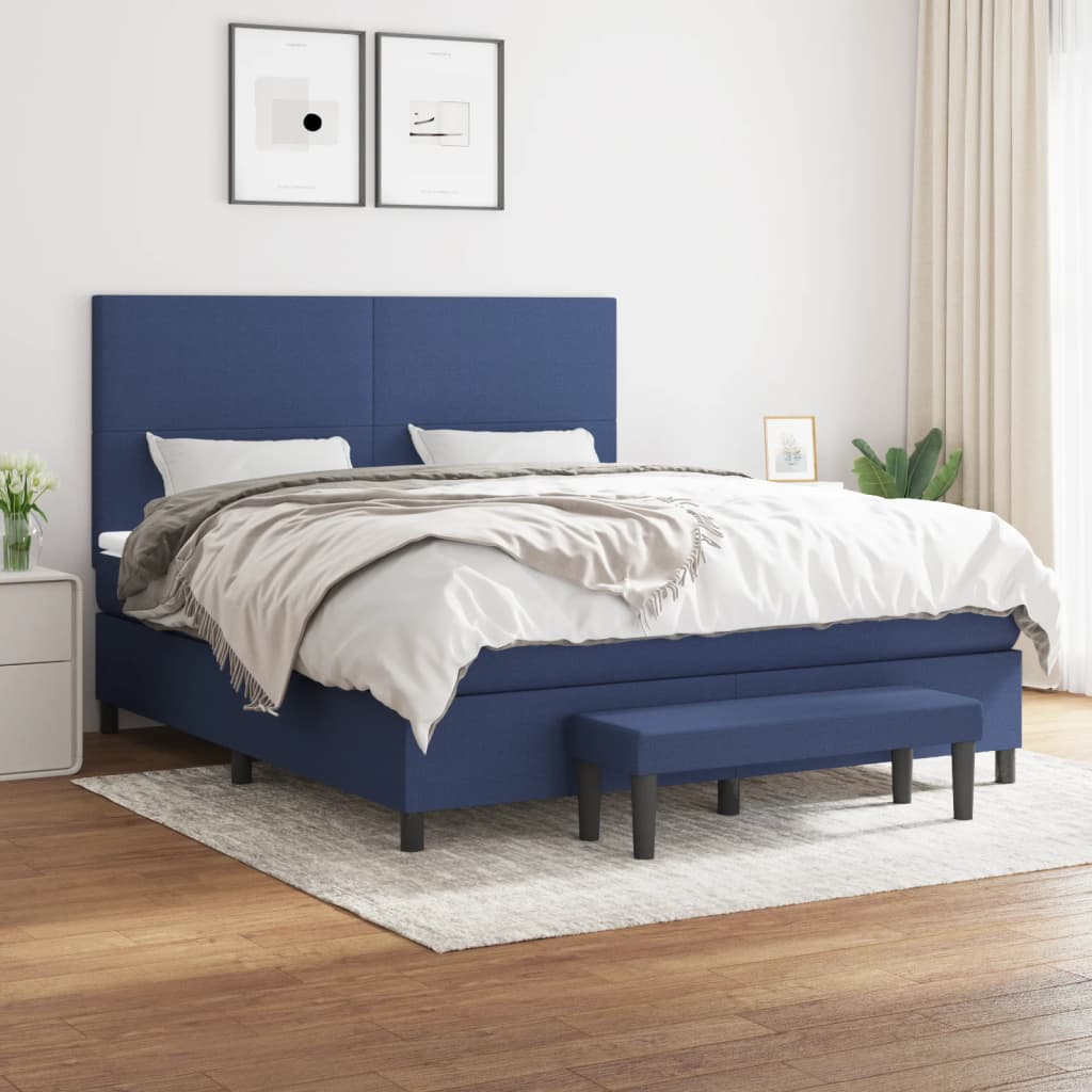 Pat continental cu saltea, albastru, 160x200cm, material textil GartenMobel Dekor