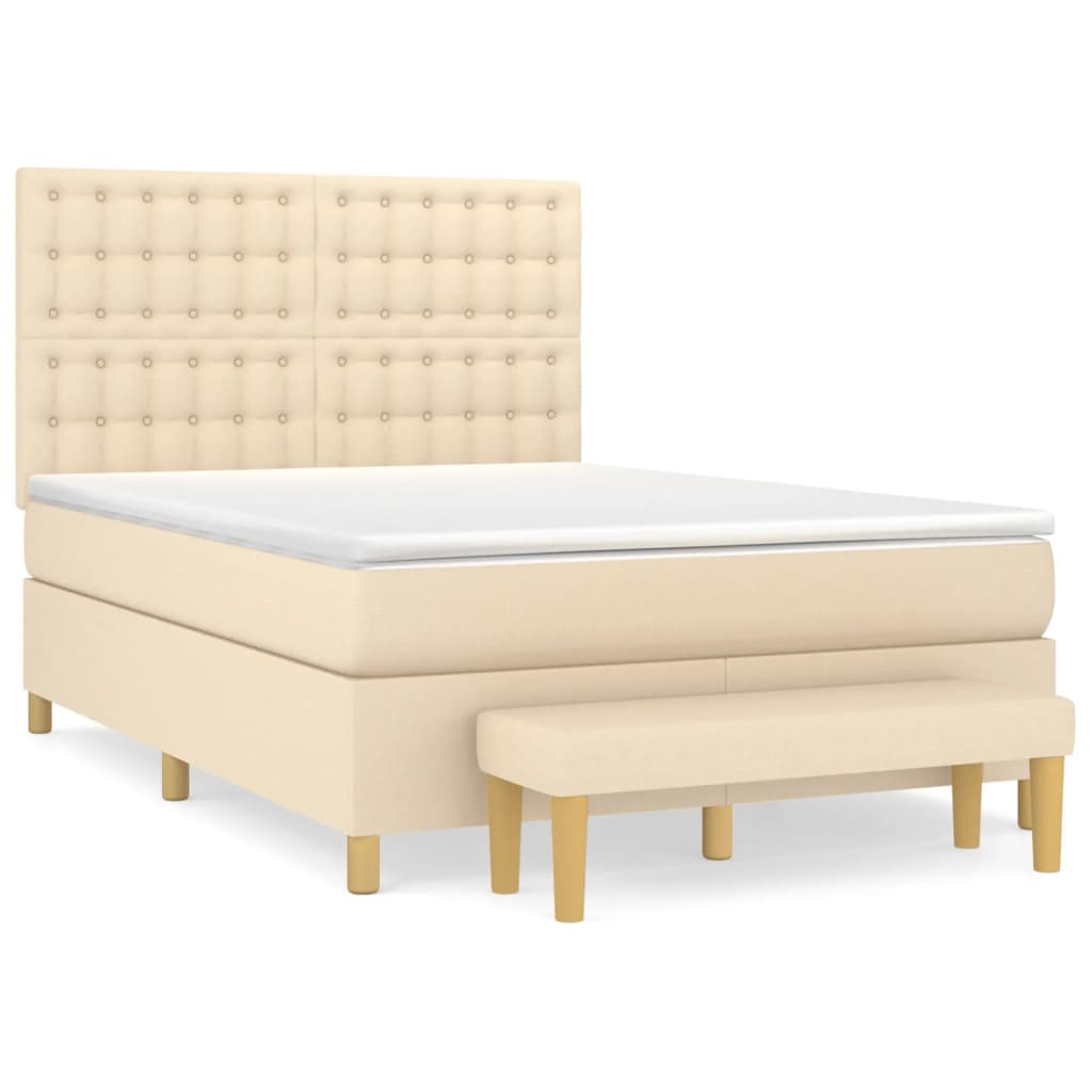 Pat box spring cu saltea, crem, 140x200 cm, textil GartenMobel Dekor