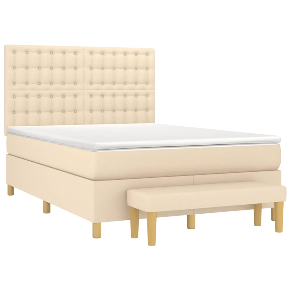 Pat box spring cu saltea, crem, 140x200 cm, textil GartenMobel Dekor
