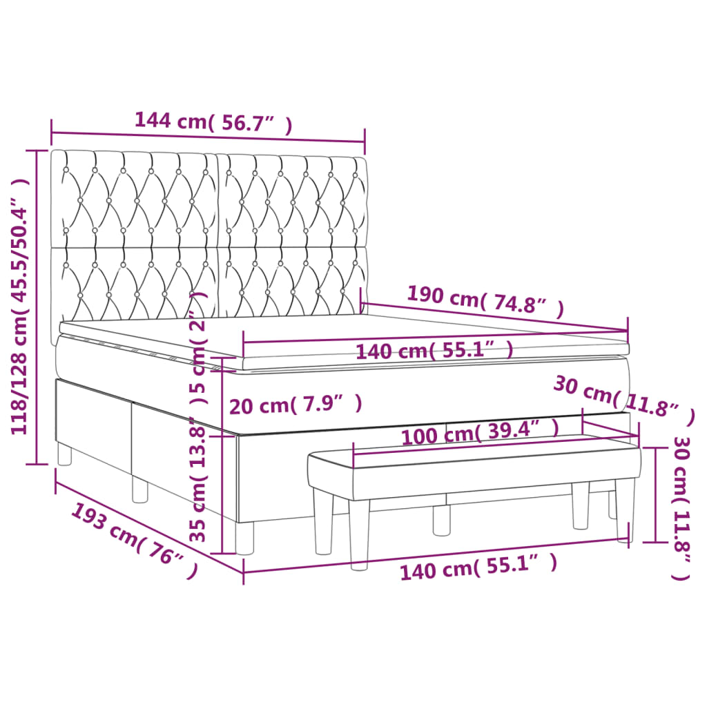 Pat box spring cu saltea, crem, 140x200 cm, textil GartenMobel Dekor