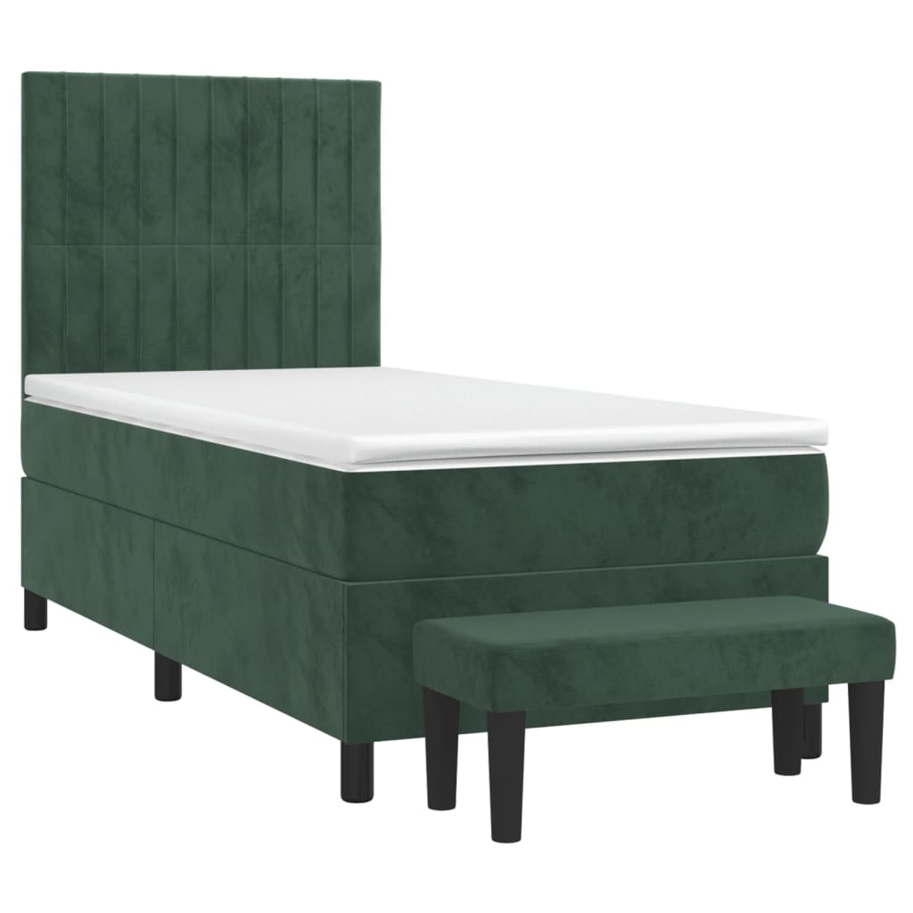 Pat box spring cu saltea, verde închis, 90x200 cm, catifea GartenMobel Dekor