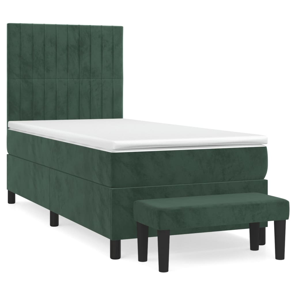 Pat box spring cu saltea, verde închis, 90x200 cm, catifea GartenMobel Dekor