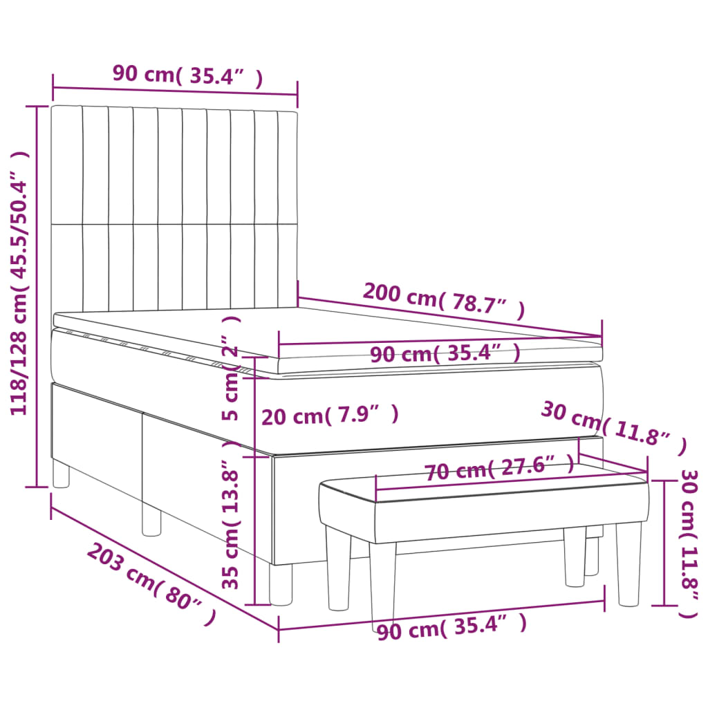 Pat box spring cu saltea, verde închis, 90x200 cm, catifea GartenMobel Dekor