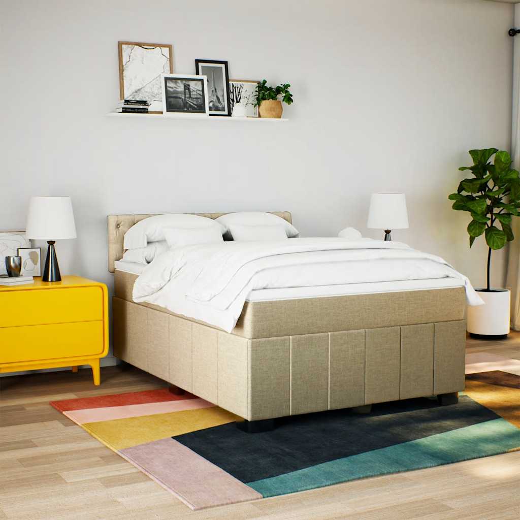 Pat box spring cu saltea, crem, 140x200 cm, textil GartenMobel Dekor