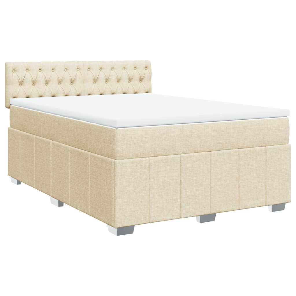 Pat box spring cu saltea, crem, 140x200 cm, textil GartenMobel Dekor