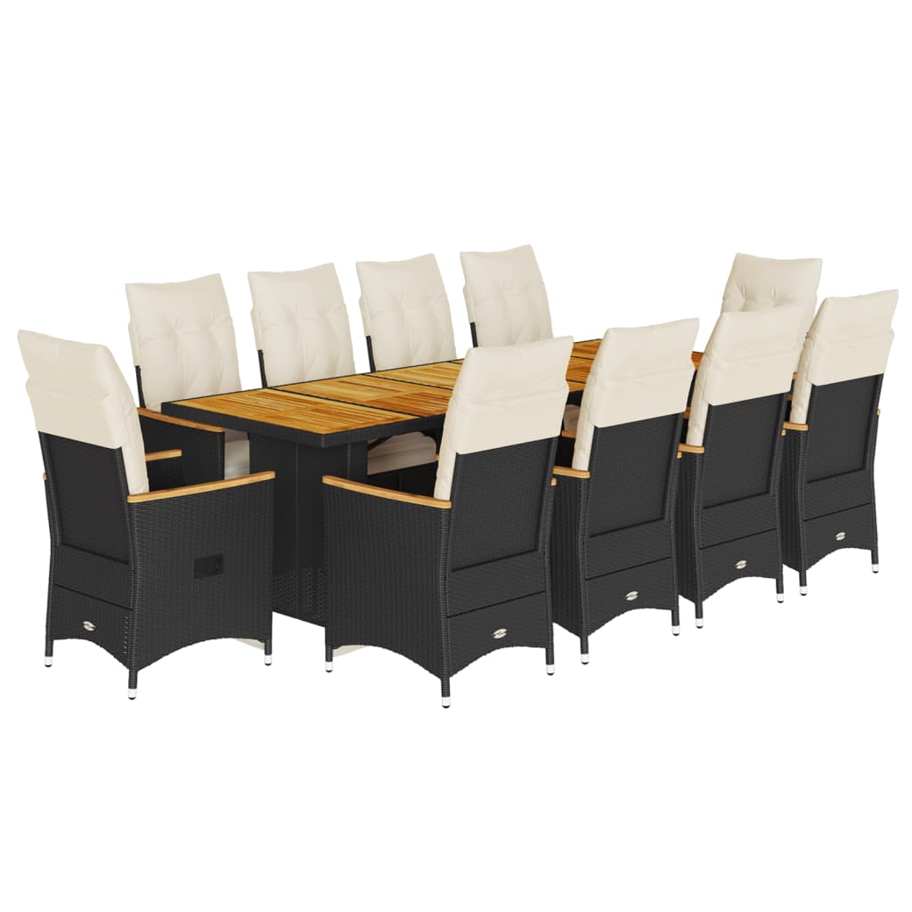 Set bistro de grădină, 11 piese, cu perne, negru, poliratan GartenMobel Dekor
