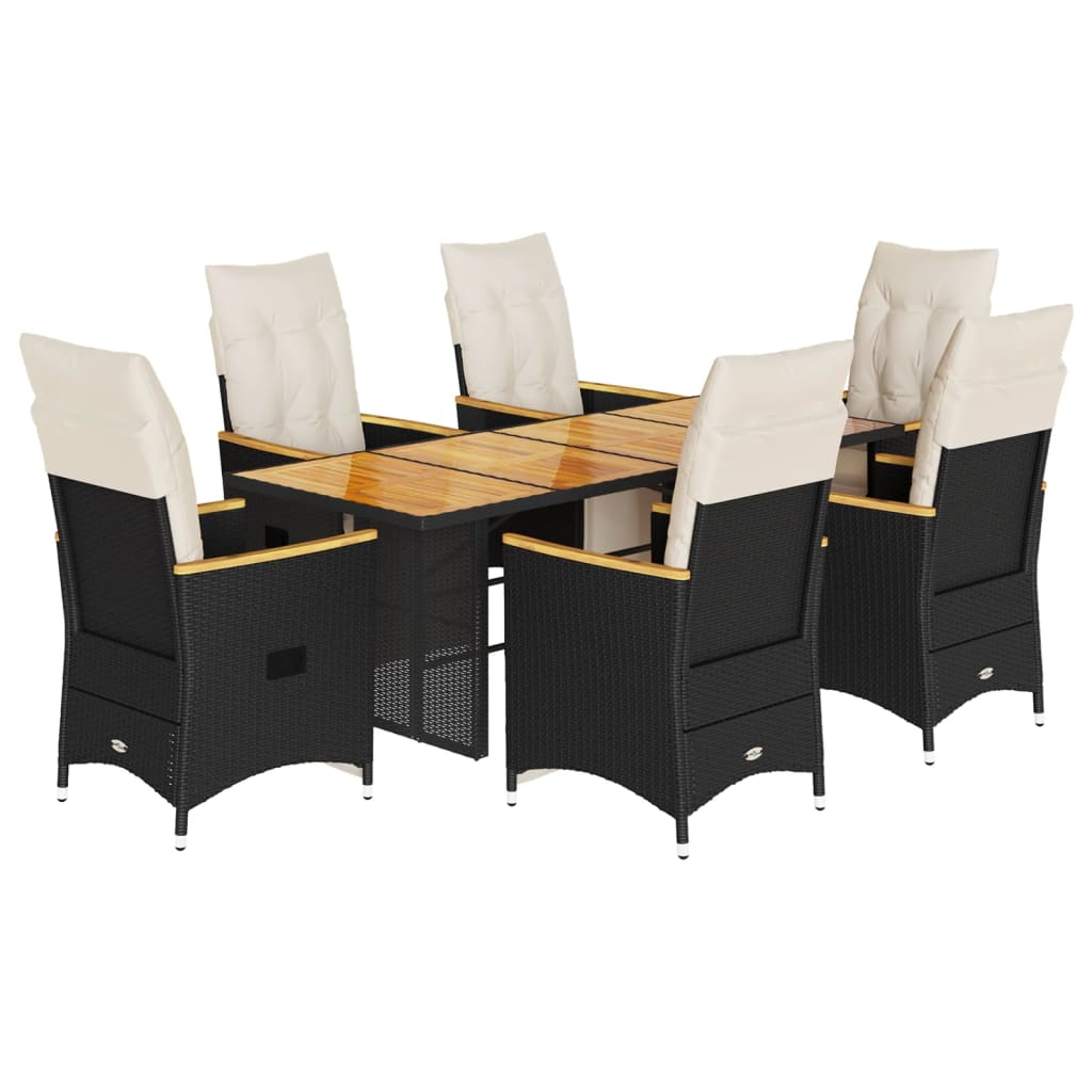 Set bistro de grădină, 7 piese, cu perne, negru, poliratan GartenMobel Dekor