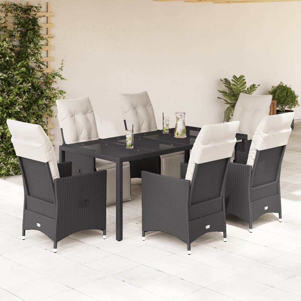 Set mobilier de grădină cu perne, 7 piese, negru, poliratan GartenMobel Dekor