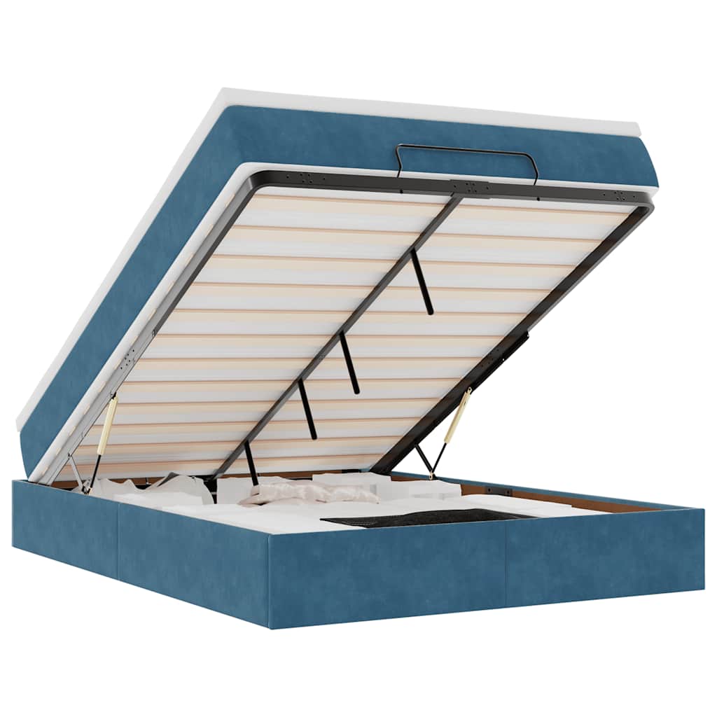 Cadru de pat otoman cu saltea Albastru închis 140x190cm catifea GartenMobel Dekor
