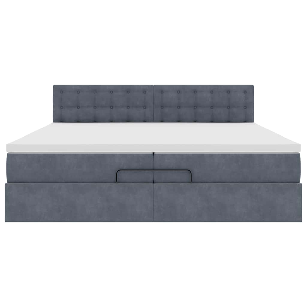 Cadru de pat otoman cu saltea gri închis 200x200 cm catifea GartenMobel Dekor
