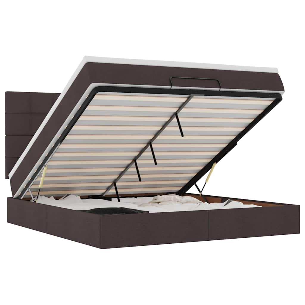 Cadru de pat otoman cu saltea țesătură maro închis 160x200cm GartenMobel Dekor