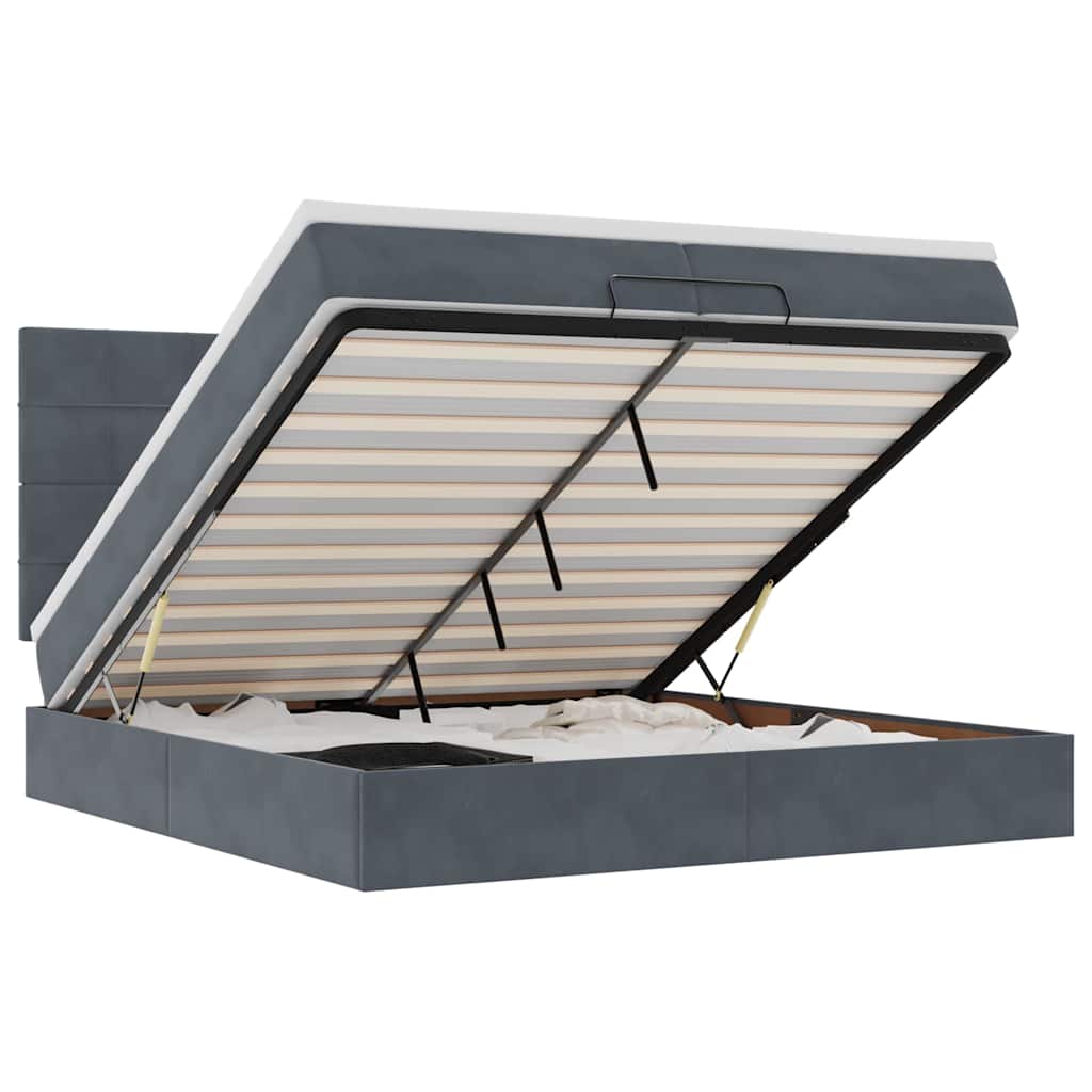 Cadru de pat otoman cu saltele Gri închis 200x200cm catifea GartenMobel Dekor