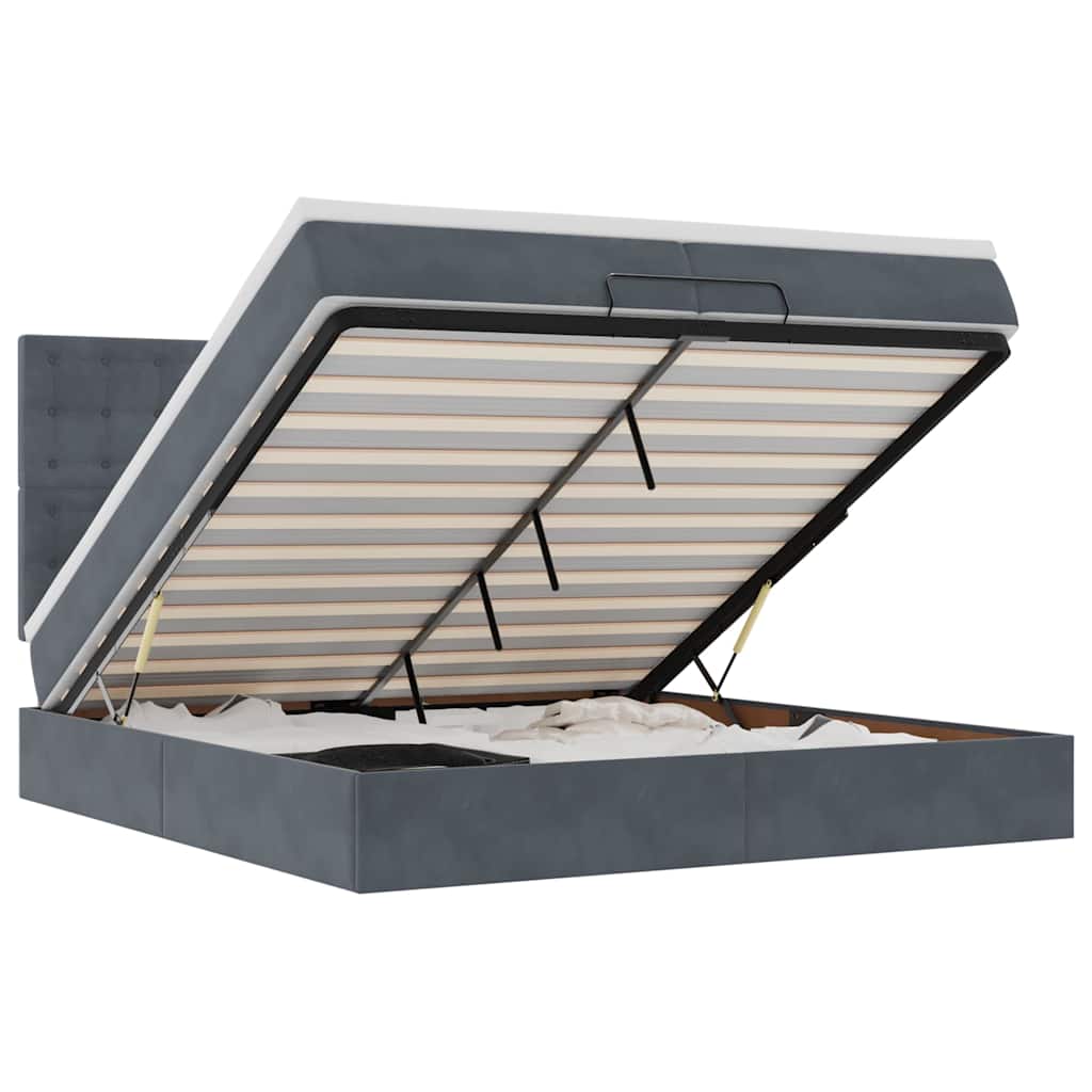 Cadru de pat otoman cu saltele Gri închis 200x200cm catifea GartenMobel Dekor