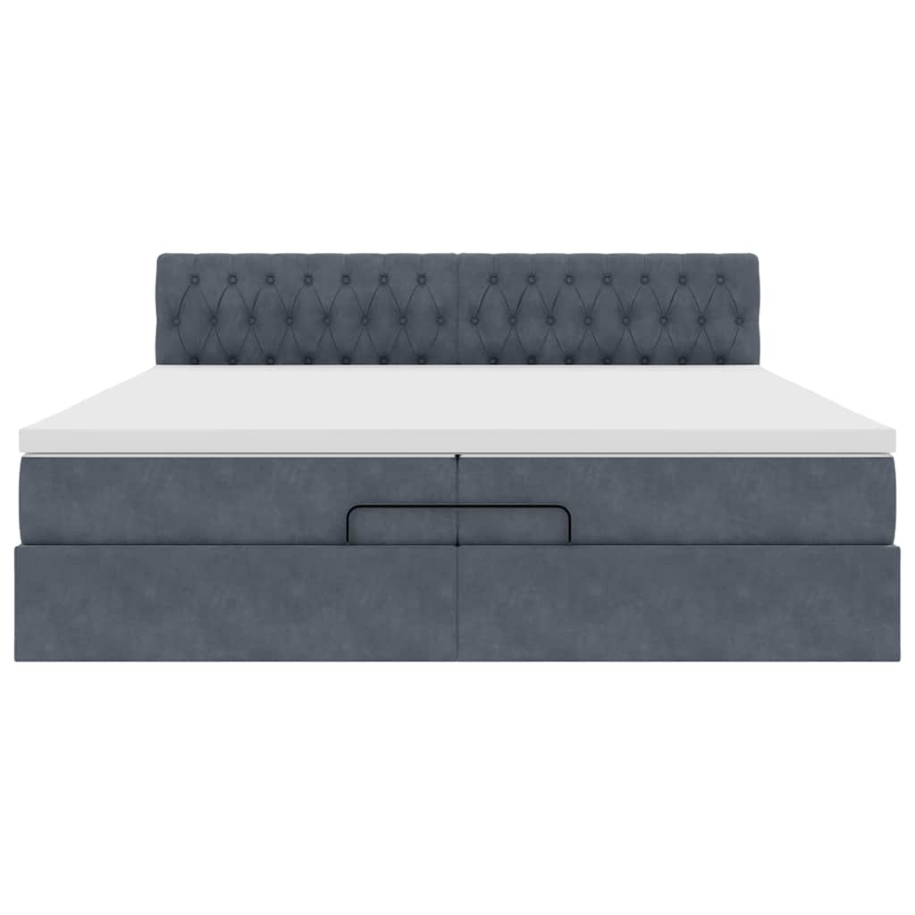 Cadru de pat otoman cu saltele Gri închis 200x200cm catifea GartenMobel Dekor