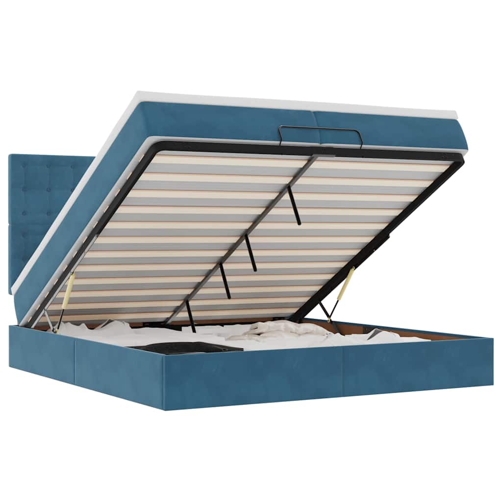 Cadru de pat otoman saltele Albastru închis 200x200cm catifea GartenMobel Dekor
