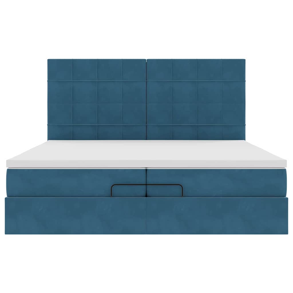 Cadru de pat otoman saltele Albastru închis 200x200cm catifea GartenMobel Dekor