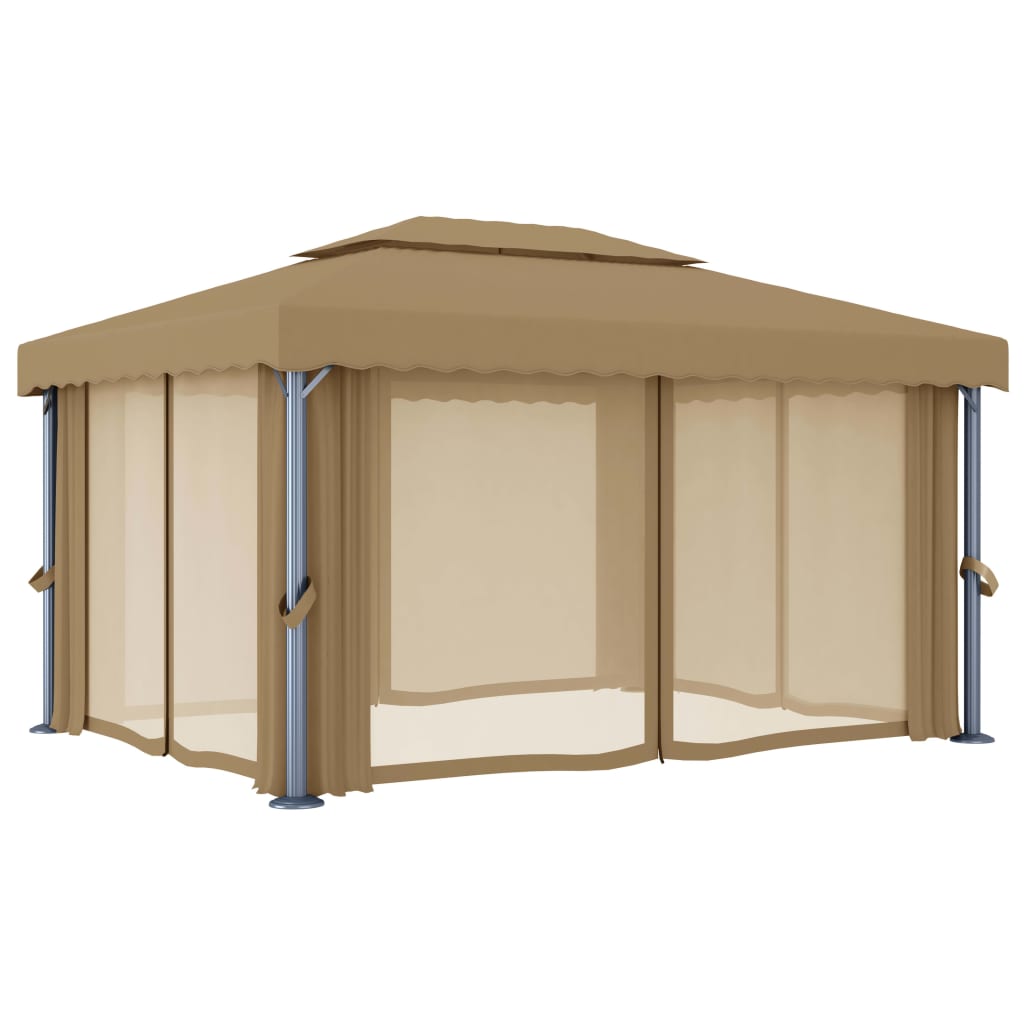 Pavilion cu perdea, gri taupe, 4x3 m, aluminiu GartenMobel Dekor