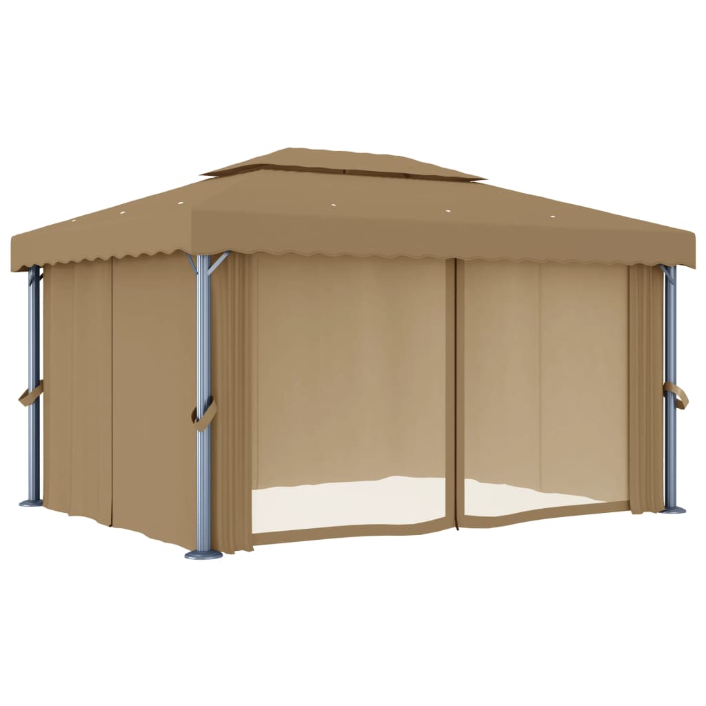 Pavilion cu perdea, gri taupe, 4x3 m, aluminiu GartenMobel Dekor