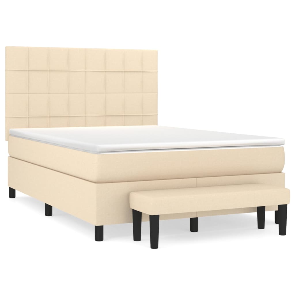 Pat box spring cu saltea, crem, 140x200 cm, textil GartenMobel Dekor