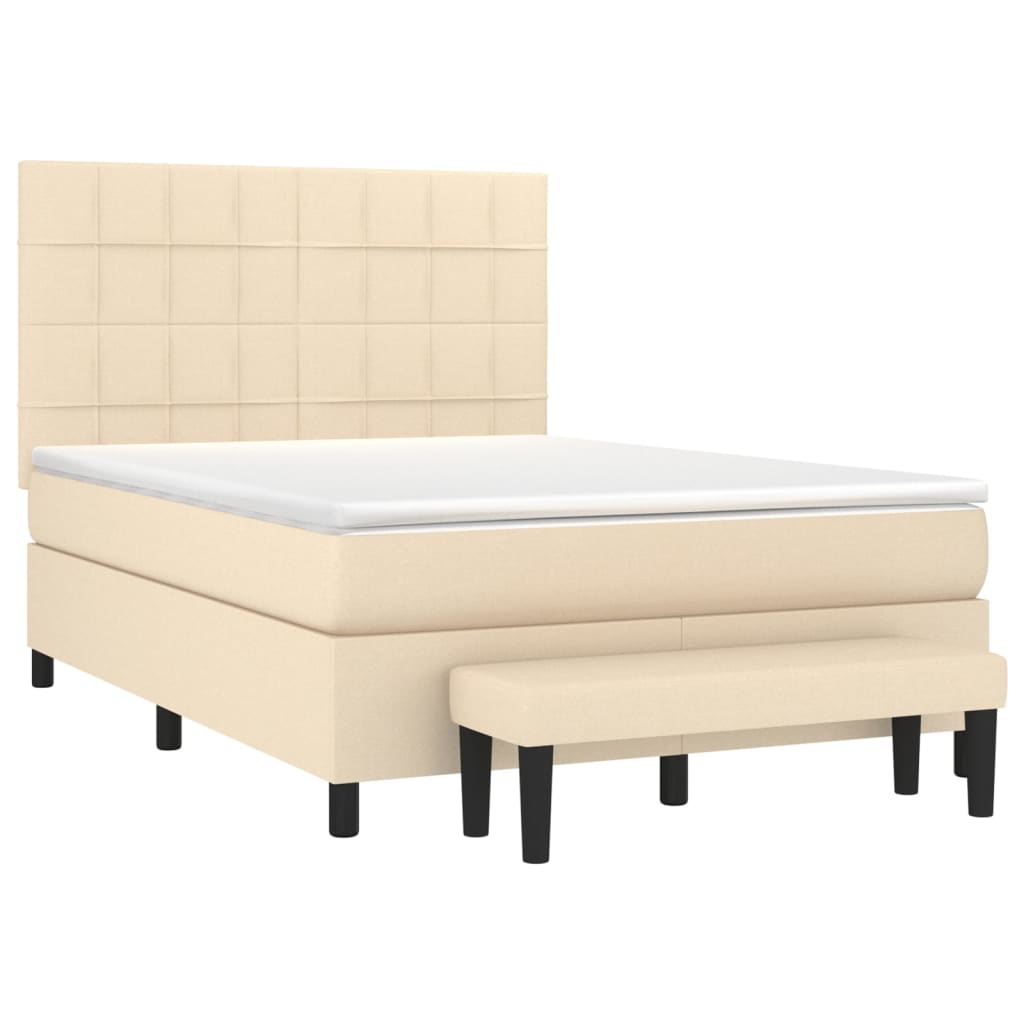 Pat box spring cu saltea, crem, 140x200 cm, textil GartenMobel Dekor