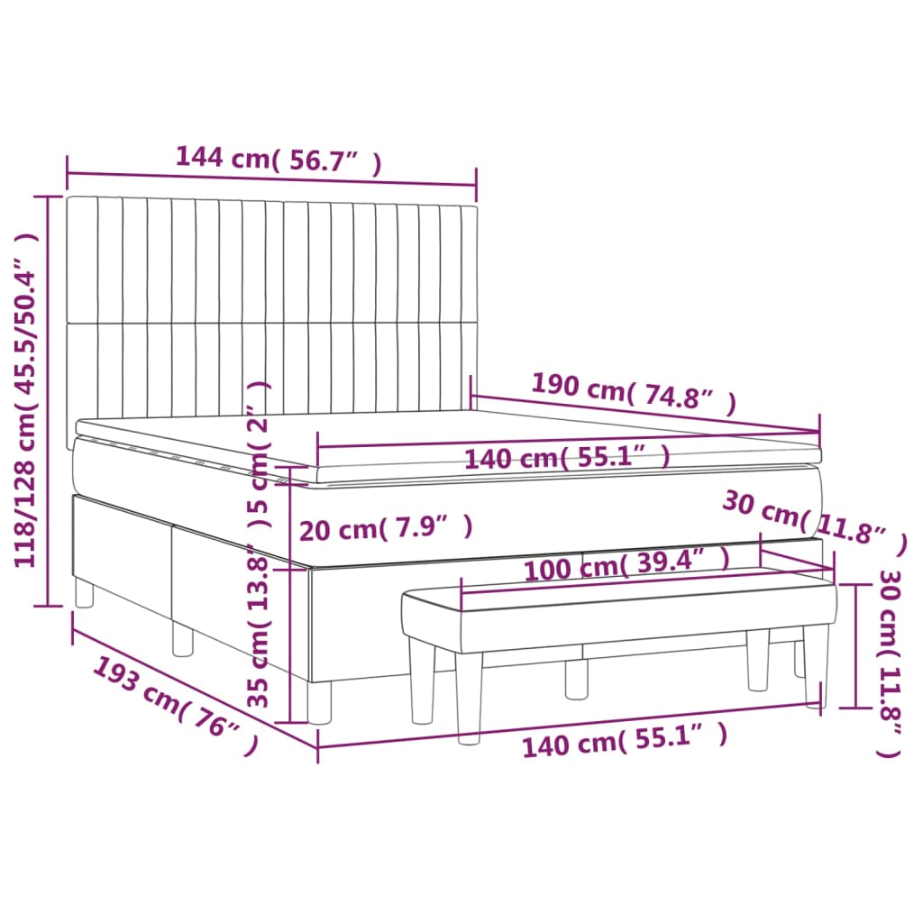 Pat box spring cu saltea, roz, 140x190 cm, catifea GartenMobel Dekor