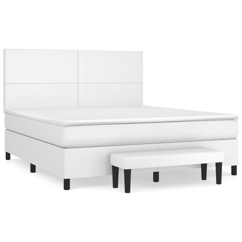 Pat box spring cu saltea, alb, 160x200 cm, piele ecologică GartenMobel Dekor
