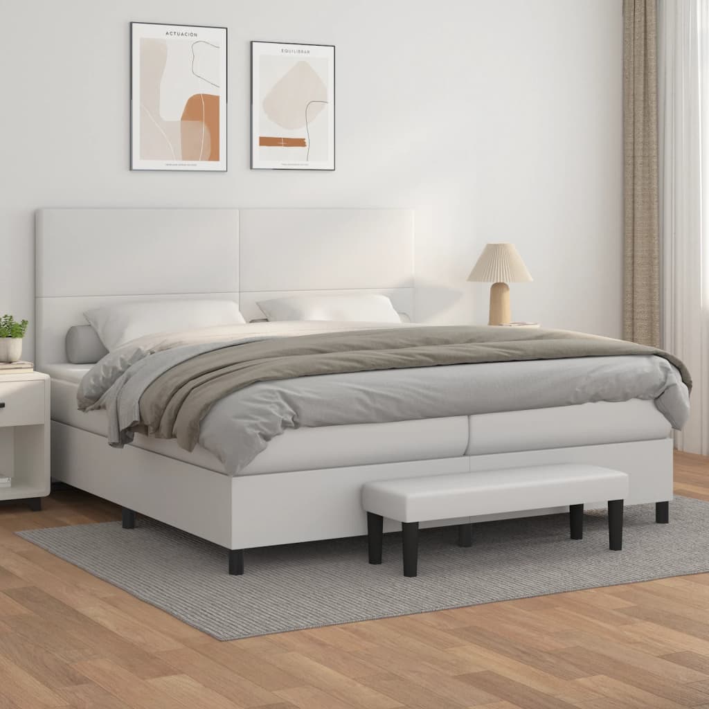 Pat box spring cu saltea, alb, 200x200 cm, piele ecologică GartenMobel Dekor