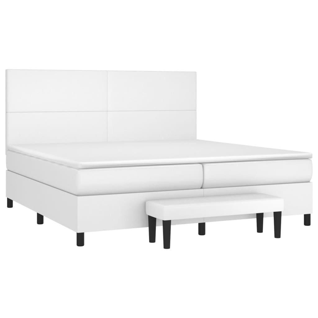 Pat box spring cu saltea, alb, 200x200 cm, piele ecologică GartenMobel Dekor