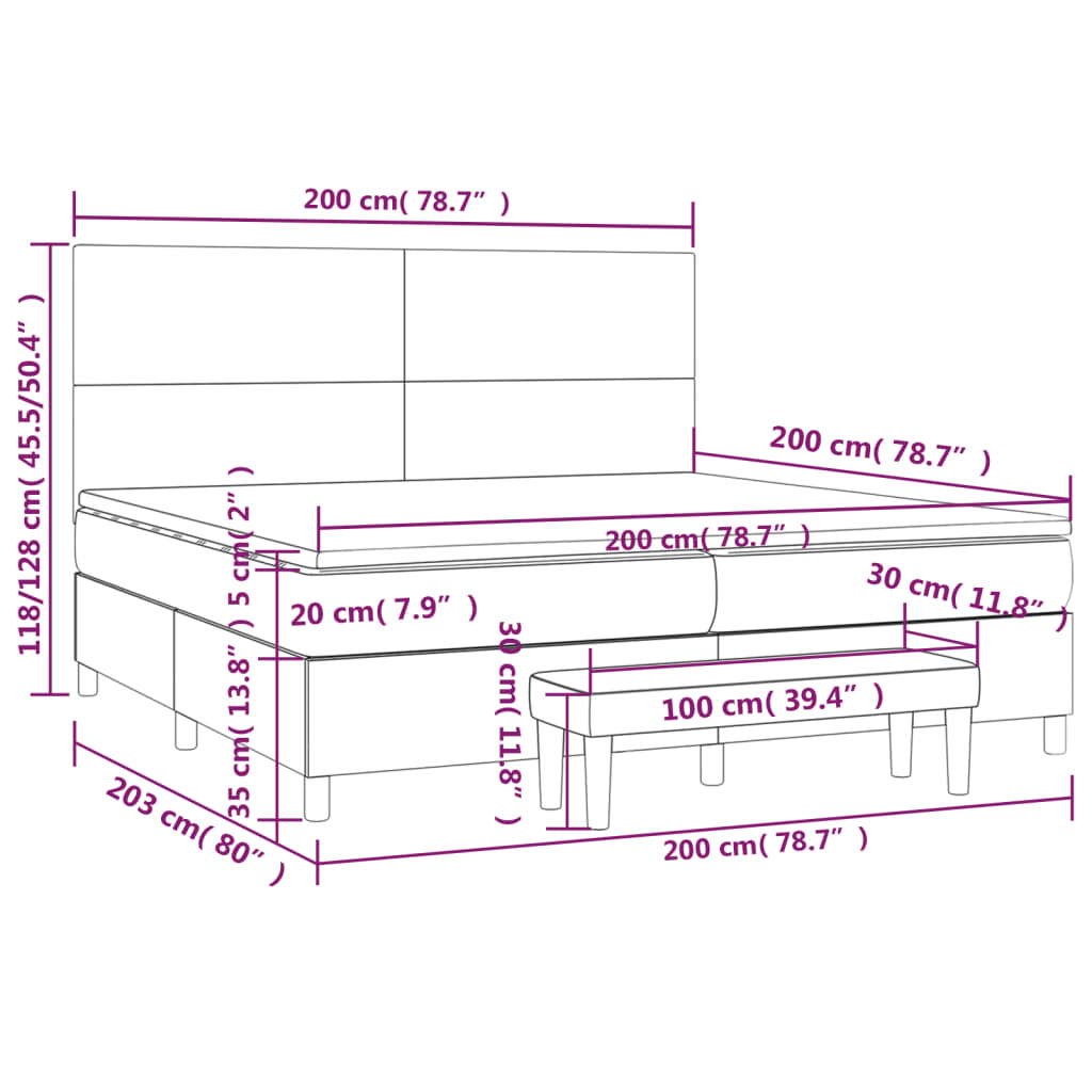 Pat box spring cu saltea, alb, 200x200 cm, piele ecologică GartenMobel Dekor