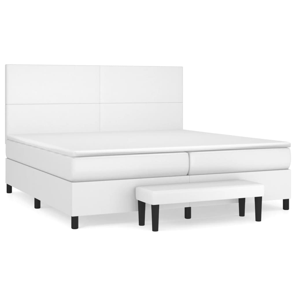 Pat box spring cu saltea, alb, 200x200 cm, piele ecologică GartenMobel Dekor