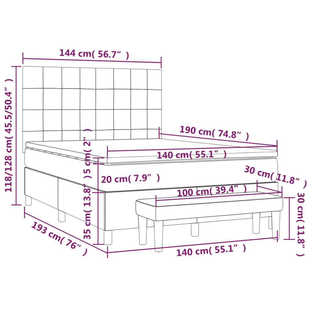 Pat box spring cu saltea, albastru închis, 140x190 cm, catifea GartenMobel Dekor