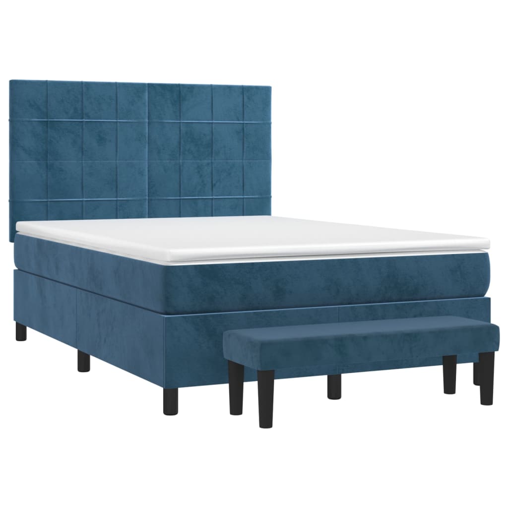 Pat box spring cu saltea, albastru închis, 140x190 cm, catifea GartenMobel Dekor