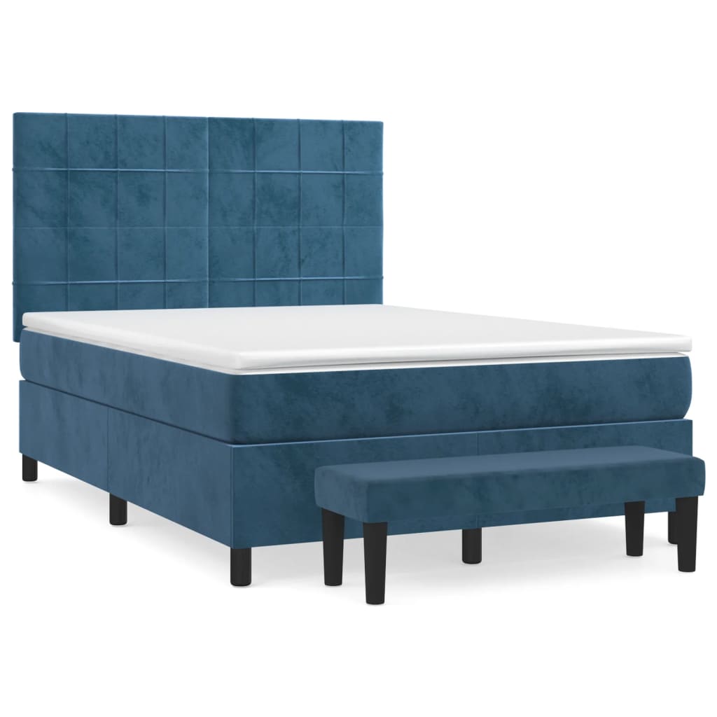 Pat box spring cu saltea, albastru închis, 140x200 cm, catifea GartenMobel Dekor