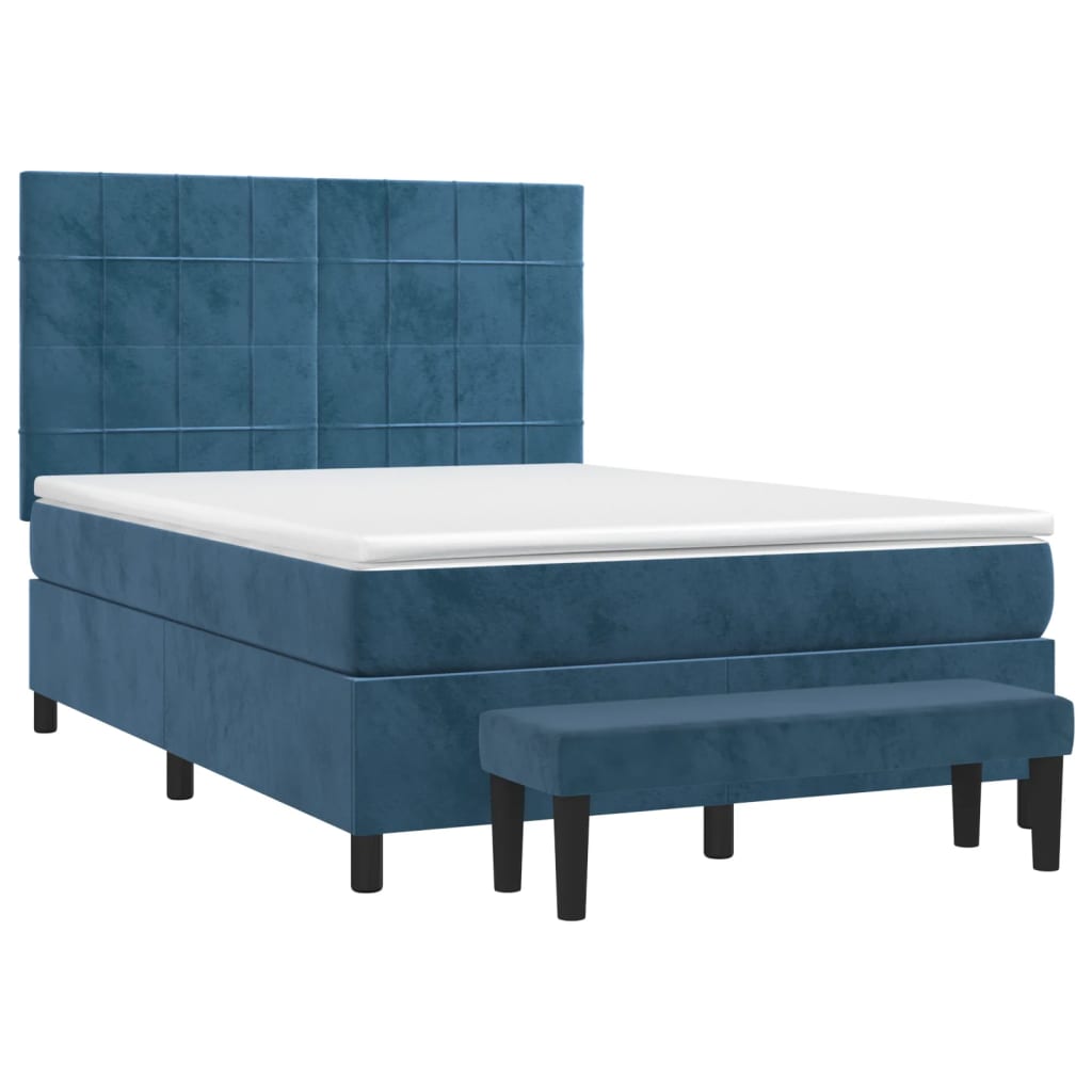 Pat box spring cu saltea, albastru închis, 140x200 cm, catifea GartenMobel Dekor