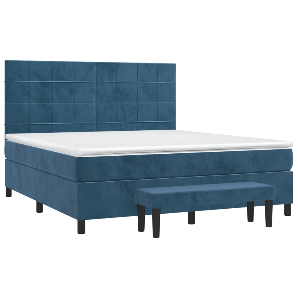 Pat box spring cu saltea, albastru închis, 180x200 cm, catifea GartenMobel Dekor