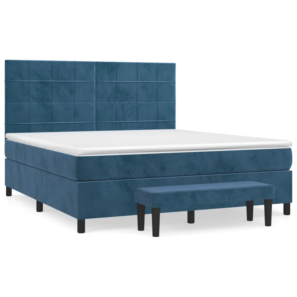 Pat box spring cu saltea, albastru închis, 180x200 cm, catifea GartenMobel Dekor